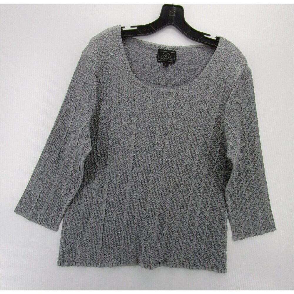 UBU Top Large Pullover Blouse Crinkles Art Scoop Neck Breathable
